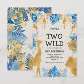 Boys Two Wild 2e verjaardag Blue Ecru Safari Kaart (Voorkant / Achterkant)
