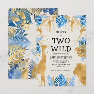 Boys Two Wild 2e verjaardag Blue Ecru Safari Kaart