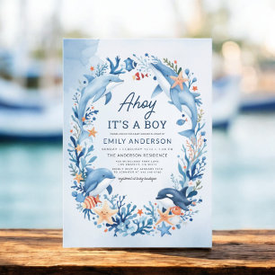 Boy's Under the Zee Blue Baby shower Kaart