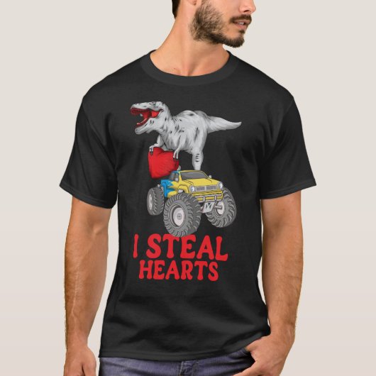 Boys Valentines Day Kids Dinosaur rex I Steal Hear T-shirt (Voorkant)