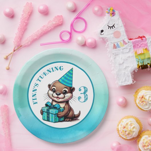 Boy's Verjaardagsfeestje Otter Thema gepersonalise Papieren Bordje (Feest)