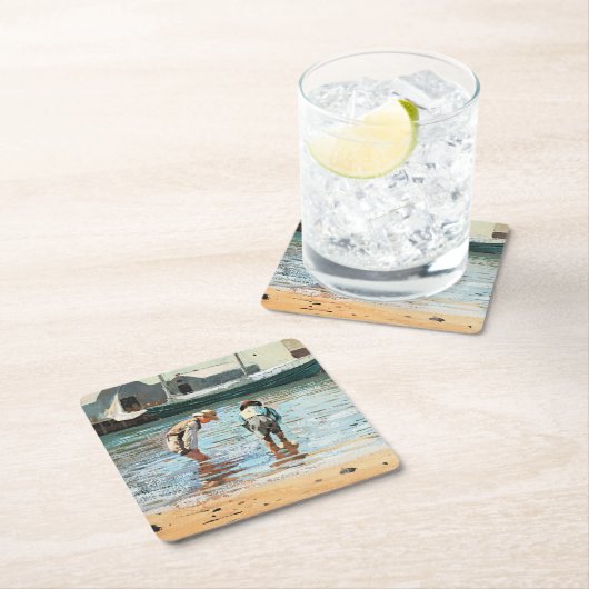 Boys Wading, beroemd kunstwerk van Winslow Homer Kartonnen Onderzetters (Insitu)