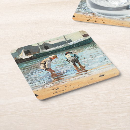 Boys Wading, beroemd kunstwerk van Winslow Homer Kartonnen Onderzetters (Schuin)