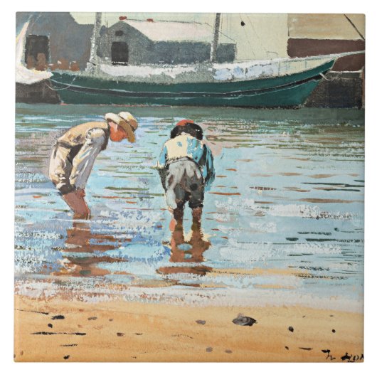 Boys Wading, beroemd kunstwerk van Winslow Homer Tegeltje (Voorkant)