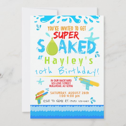 Boys Water Pistool Waterballon Zwemfeest Kaart (Voorkant)