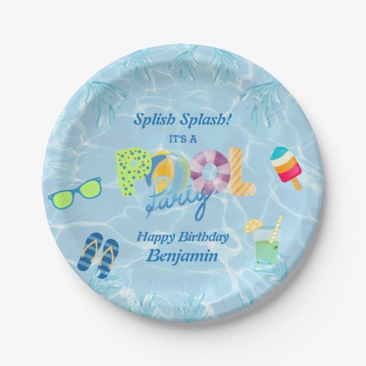 Boy's Water Zwembad Verjaardagsfeestje Papieren Bordje (Voorkant)