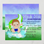 Boys Waterslide Party Invitation Kaart (Voorkant / Achterkant)