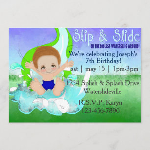 Boys Waterslide Party Invitation Kaart