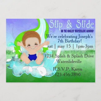 Boys Waterslide Party Invitation Kaart