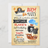 Boys Waterverf Ahoy Pirate Birthday Uitnodiging (Voorkant)