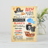 Boys Waterverf Ahoy Pirate Birthday Uitnodiging (Staand voorkant)