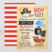 Boys Waterverf Ahoy Pirate Birthday Uitnodiging (Voorkant / Achterkant)