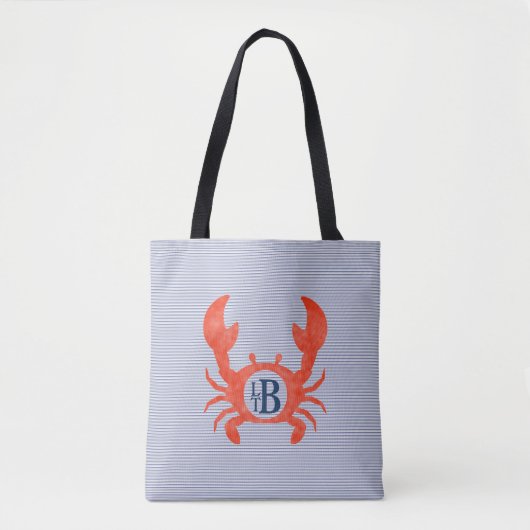 Boys Waterverf Crab Monogram Circlel Tote Bag (Voorkant)