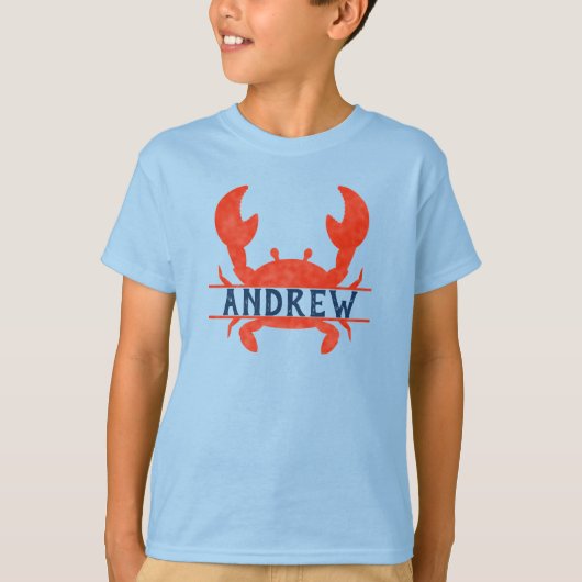 Boys Waterverf Crab Split Name T-shirt (Voorkant)