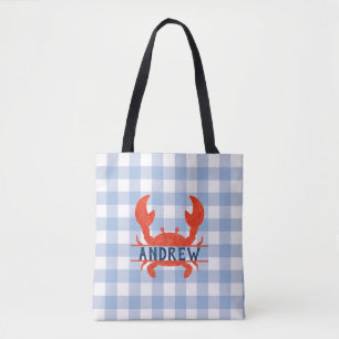 Boys Waterverf Crab Split Name Tote Bag