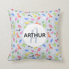 Boys Waterverf Dinosaur Monogram en naam Kinderen Kussen