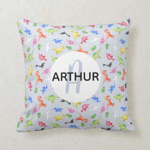 Boys Waterverf Dinosaur Monogram en naam Kinderen Kussen