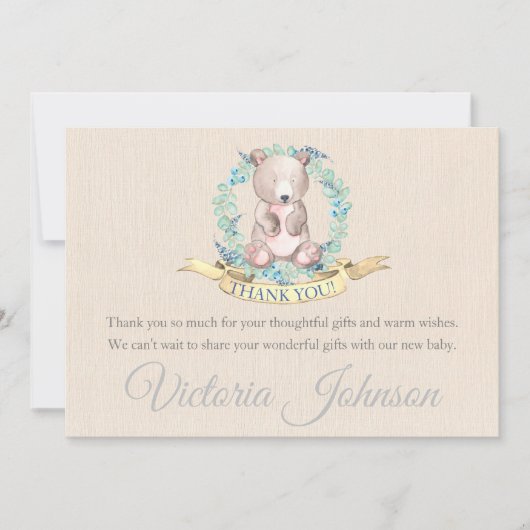 Boys Waterverf Floral Baby Baby shower Bedankkaart (Voorkant)