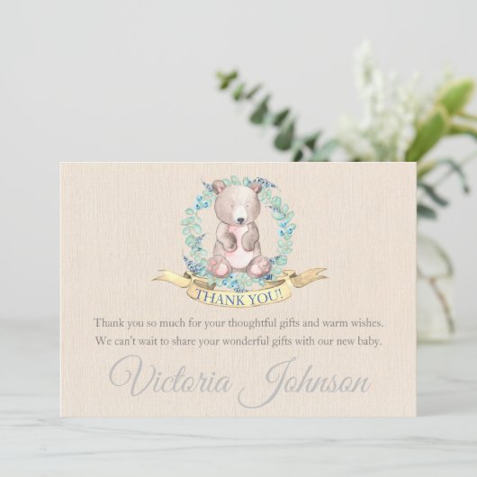 Boys Waterverf Floral Baby Baby shower Bedankkaart (Staand voorkant)