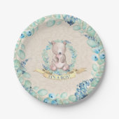 Boys Waterverf Floral Baby Baby shower Papieren Bordje (Voorkant)