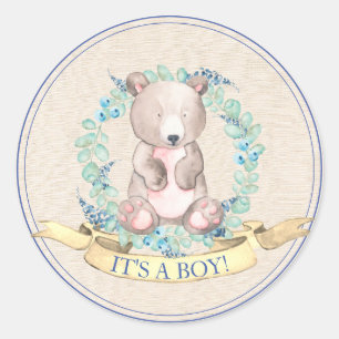 Boys Waterverf Floral Baby Baby shower Ronde Sticker