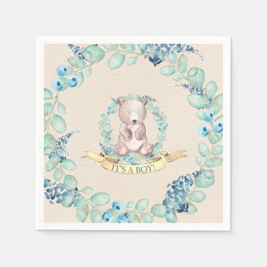 Boys Waterverf Floral Baby Baby shower Servet (Voorkant)