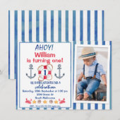Boys Waterverf Nautical Birthday Party Invitation Kaart (Voorkant / Achterkant)