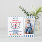 Boys Waterverf Nautical Birthday Party Invitation Kaart (Staand voorkant)