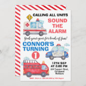 Boys Waterverf Transport 1e verjaardag Uitnodiging (Voorkant / Achterkant)