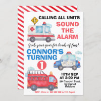 Boys Waterverf Transport 1e verjaardag Uitnodiging