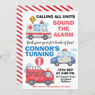 Boys Waterverf Transport 1e verjaardag Uitnodiging