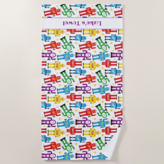 Boys White Sci Fi Robots en Aliens Print Strandlaken (Voorkant)