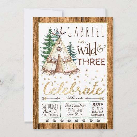 Boys Wild en Three Tribal TeePee derde verjaardag Kaart (Voorkant)