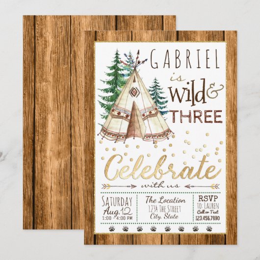 Boys Wild en Three Tribal TeePee derde verjaardag Kaart (Voorkant / Achterkant)