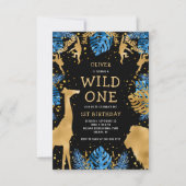 Boys Wild One 1e verjaardag Blue Black Safari Kaart (Voorkant)