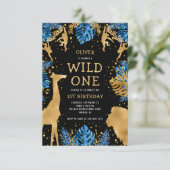 Boys Wild One 1e verjaardag Blue Black Safari Kaart (Staand voorkant)