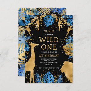 Boys Wild One 1e verjaardag Blue Black Safari Kaart