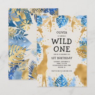 Boys Wild One 1e verjaardag Blue Ecru Safari Kaart
