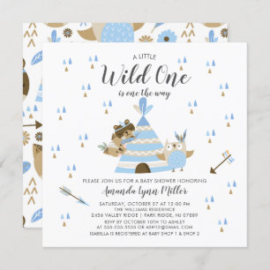 Boys Wild One Baby shower Invitation Kaart