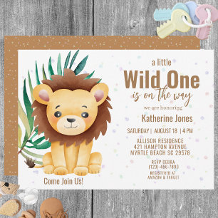 Boys Wild One Lion Baby shower Kaart