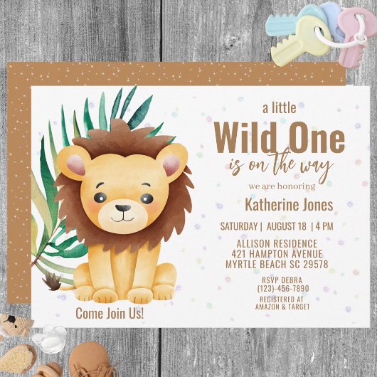Boys Wild One Lion Baby shower Kaart