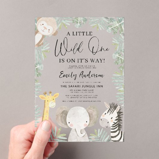 Boys Wild One Safari Animals Baby shower Acryl Uitnodigingen (Insitu (Draagbaar))