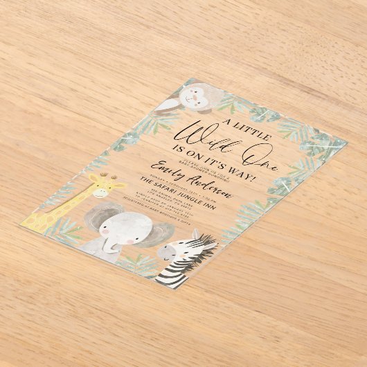 Boys Wild One Safari Animals Baby shower Acryl Uitnodigingen (Laagn)