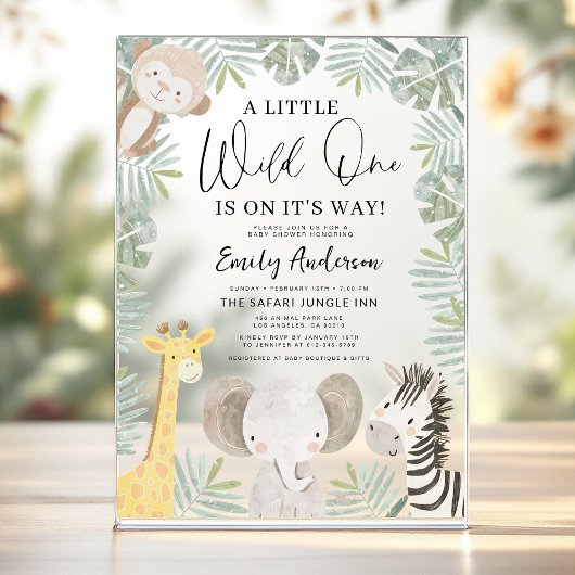 Boys Wild One Safari Animals Baby shower Acryl Uitnodigingen