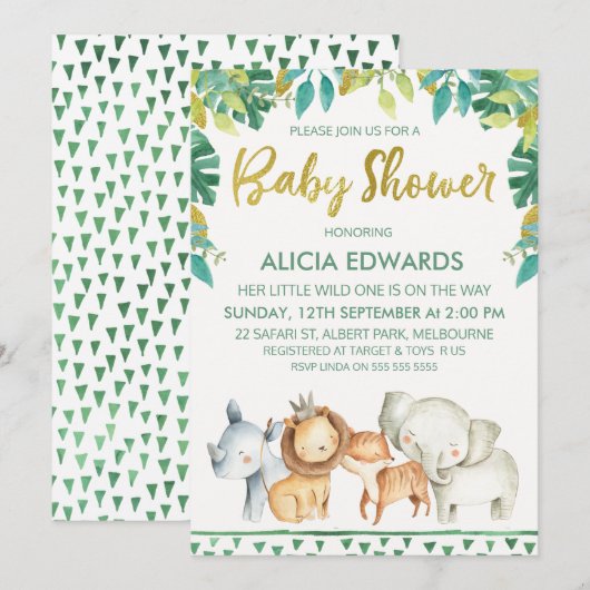 Boys Wild One Safari Baby shower Invitation Kaart (Voorkant / Achterkant)