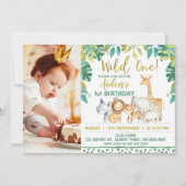 Boys Wild One Safari Foto 1st Birthday Uitnodiging (Voorkant)