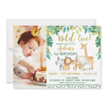 Boys Wild One Safari Foto 1st Birthday Uitnodiging