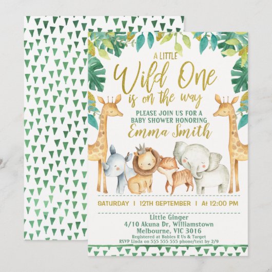 Boys Wild One Safari Oerwoud Baby shower Invitatio Kaart (Voorkant / Achterkant)