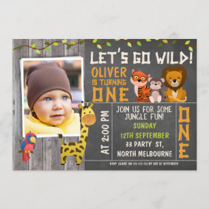 Boys Wild Safari Animals 1e verjaardag Uitnodiging