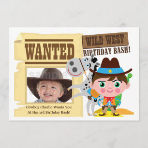 Boys Wild West Westerne Cowboy Birthday Invite Kaart
